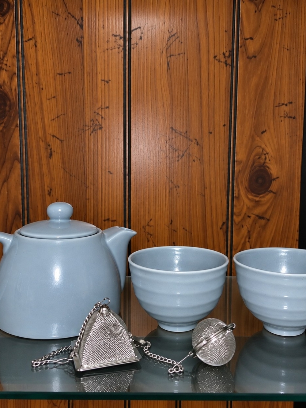 Light Blue Ceramic Tea Set with Stainless Steel Infusers